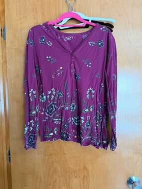 LOFT Plum Floral Long-Sleeve Henley